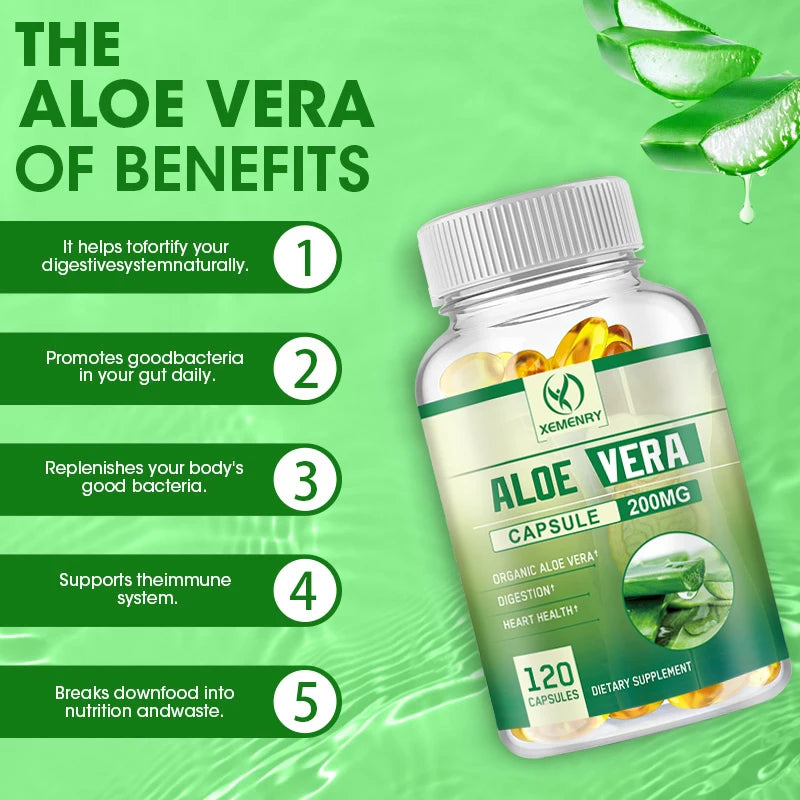 Xemenry | Aloe Vera Capsules | Digestion, Detox, Fat Burn, Appetite Control | 60 Capsules