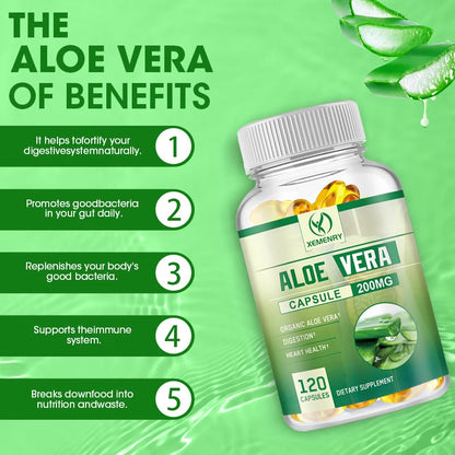 Xemenry | Aloe Vera Capsules | Digestion, Detox, Fat Burn, Appetite Control | 60 Capsules