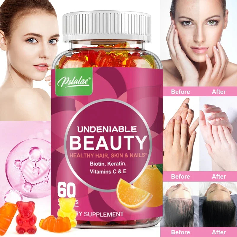 Pslalae | Beauty Gummies with Biotin & Keratin | Hair, Skin & Nails Support | 60 Gummies