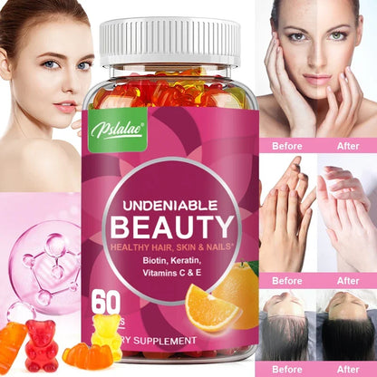 Pslalae | Beauty Gummies with Biotin & Keratin | Hair, Skin & Nails Support | 60 Gummies