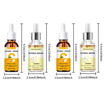 YOUNGCOME Vitamin C & Retinol Serum Set | Hydrating, Smoothing & Anti-Wrinkle | Fortified with Vitamin E | 2pcs x 50ml