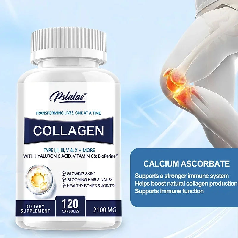 Pslalae | Collagen Capsules with Hyaluronic Acid & Vitamin C | Skin, Hair, Nails, Joints Support | 30/60/120 Capsules