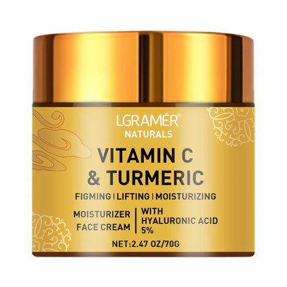 LGRAMÉR Naturals Turmeric & Vitamin C Face Cream | Retinol & 5% Hyaluronic Acid | Firming, Lifting, Moisturizing & Whitening Skincare | 70g