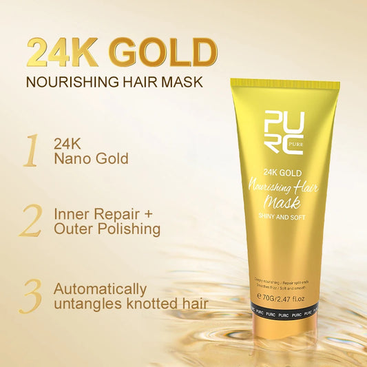PURC 24K Gold Hair Mask – 70g Deep Repair & Keratin Smoothing Treatment for Dry, Frizzy Hair