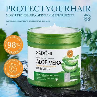 SADOER Aloe Vera Hair Mask | Moisturizing, Repairing & Keratin-Infused Treatment | Soft, Smooth & Nourished Hair Care | 500g