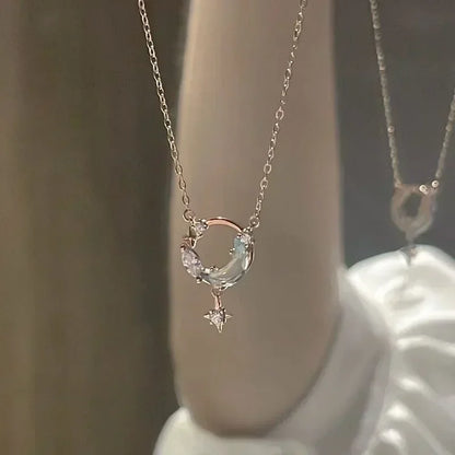 Exquisite Starry Sky Planet Light Luxury Temperament Necklace Star Moon Versatile Clavicle Chain Womens Christmas Jewelry Gift